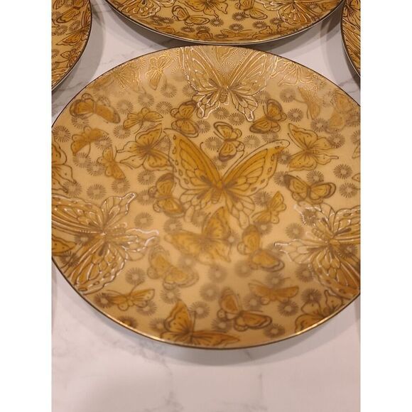 Dorothy C Thorpe VTG Porcelain Salad Plates Gold w/Butterflies- Set of (4) 7.75" - Picture 8 of 15